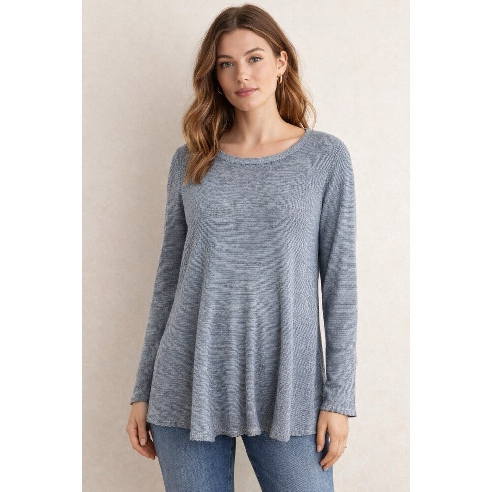 Eileen Fisher Blue White Striped Knit Blouse Long Sleeve Sweater Top Sz M Casual
